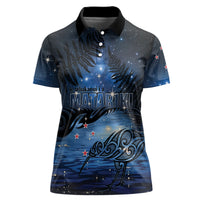Personalised Matariki Kiwi Women Polo Shirt Silver Fern LT01 Female Black - Polynesian Pride