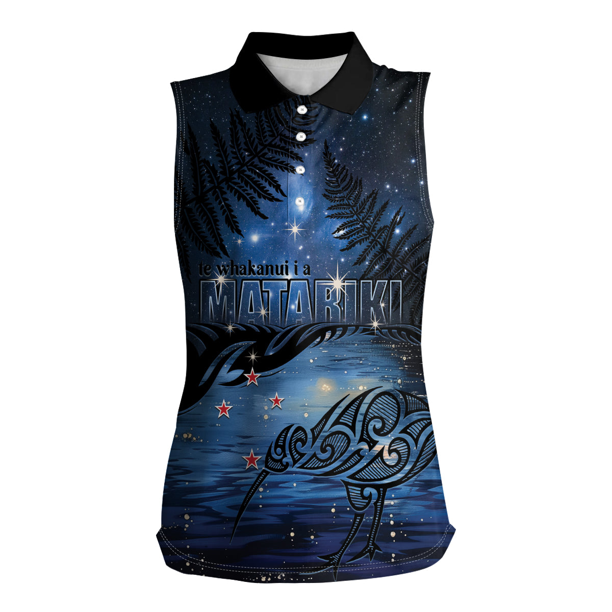 Personalised Matariki Kiwi Women Sleeveless Polo Shirt Silver Fern