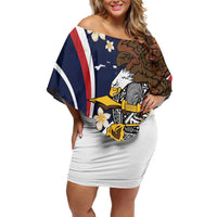 Personalized American Samoa Off Shoulder Short Dress Amerika Samoa Bald Eagle LT01 Women Blue - Polynesian Pride