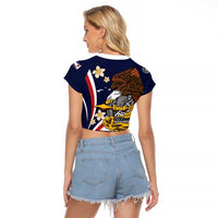 Personalized American Samoa Raglan Cropped T Shirt Amerika Samoa Bald Eagle LT01 - Polynesian Pride