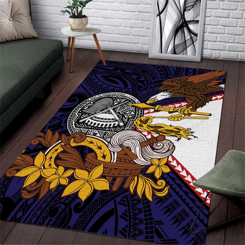 American Samoa Eagle Kava Bowl Area Rug Plumeria Polynesian Pattern LT01 Black - Polynesian Pride