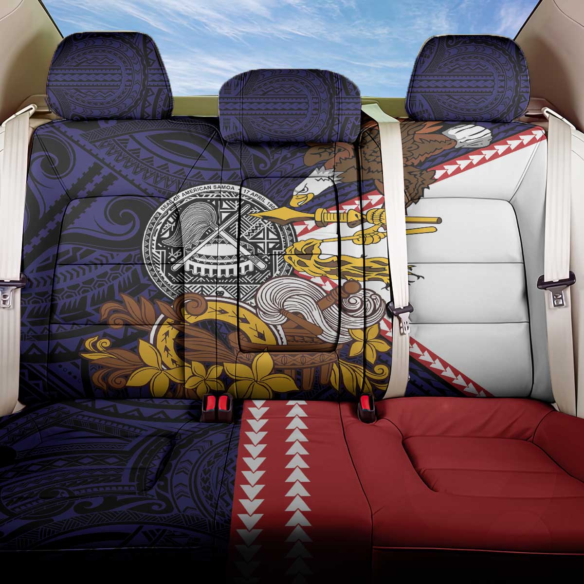American Samoa Eagle Kava Bowl Back Car Seat Cover Plumeria Polynesian Pattern LT01 One Size Black - Polynesian Pride