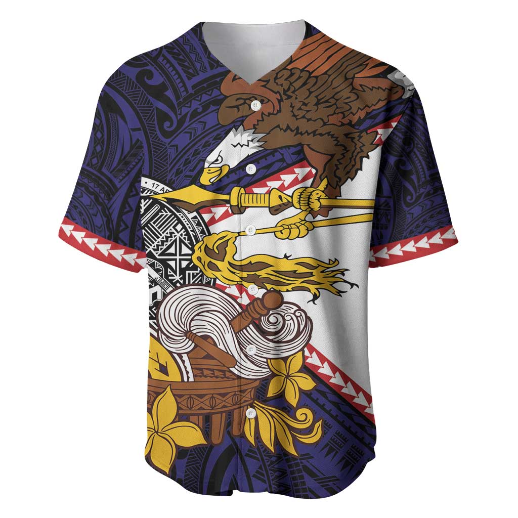 American Samoa Eagle Kava Bowl Baseball Jersey Plumeria Polynesian Pattern LT01 Black - Polynesian Pride