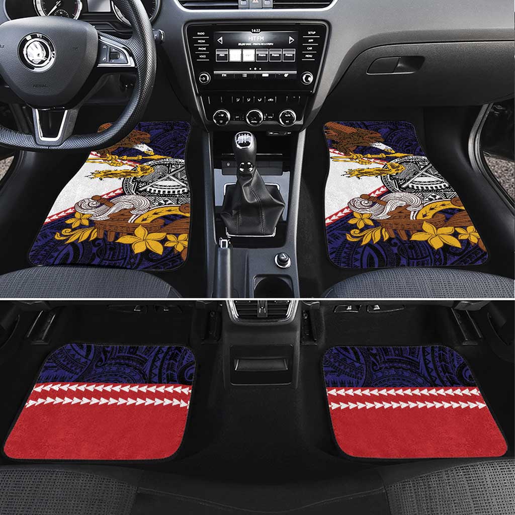 American Samoa Eagle Kava Bowl Car Mats Plumeria Polynesian Pattern LT01 Set 4pcs Black - Polynesian Pride
