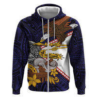 American Samoa Eagle Kava Bowl Hoodie Plumeria Polynesian Pattern LT01 Zip Hoodie Black - Polynesian Pride