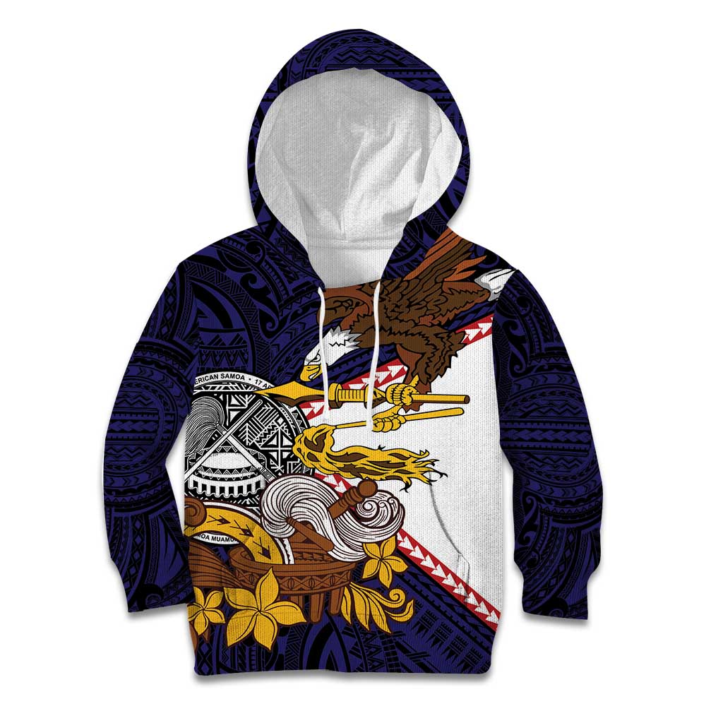 American Samoa Eagle Kava Bowl Kid Hoodie Plumeria Polynesian Pattern LT01 Hoodie Black - Polynesian Pride