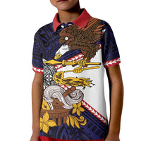 American Samoa Eagle Kava Bowl Kid Polo Shirt Plumeria Polynesian Pattern LT01 Kid Black - Polynesian Pride