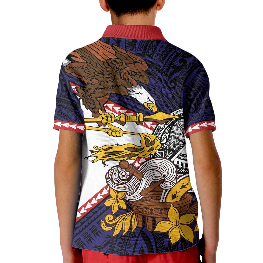 American Samoa Eagle Kava Bowl Kid Polo Shirt Plumeria Polynesian Pattern LT01 - Polynesian Pride