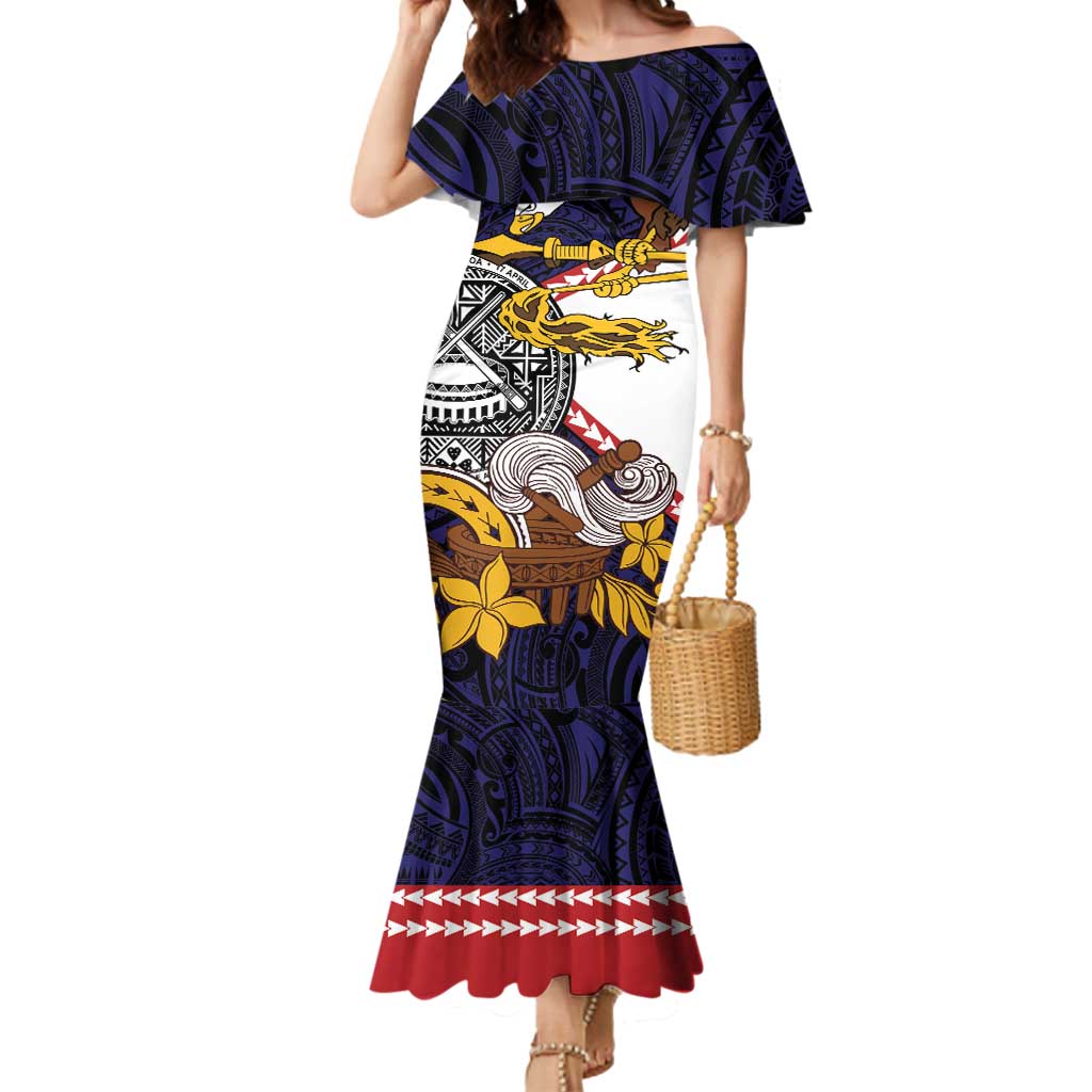 American Samoa Eagle Kava Bowl Mermaid Dress Plumeria Polynesian Pattern LT01 Women Black - Polynesian Pride