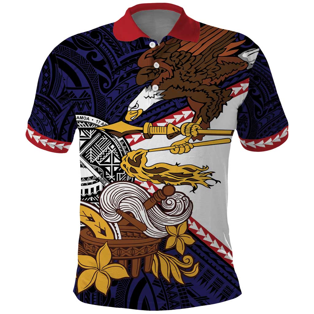 American Samoa Eagle Kava Bowl Polo Shirt Plumeria Polynesian Pattern LT01 Black - Polynesian Pride