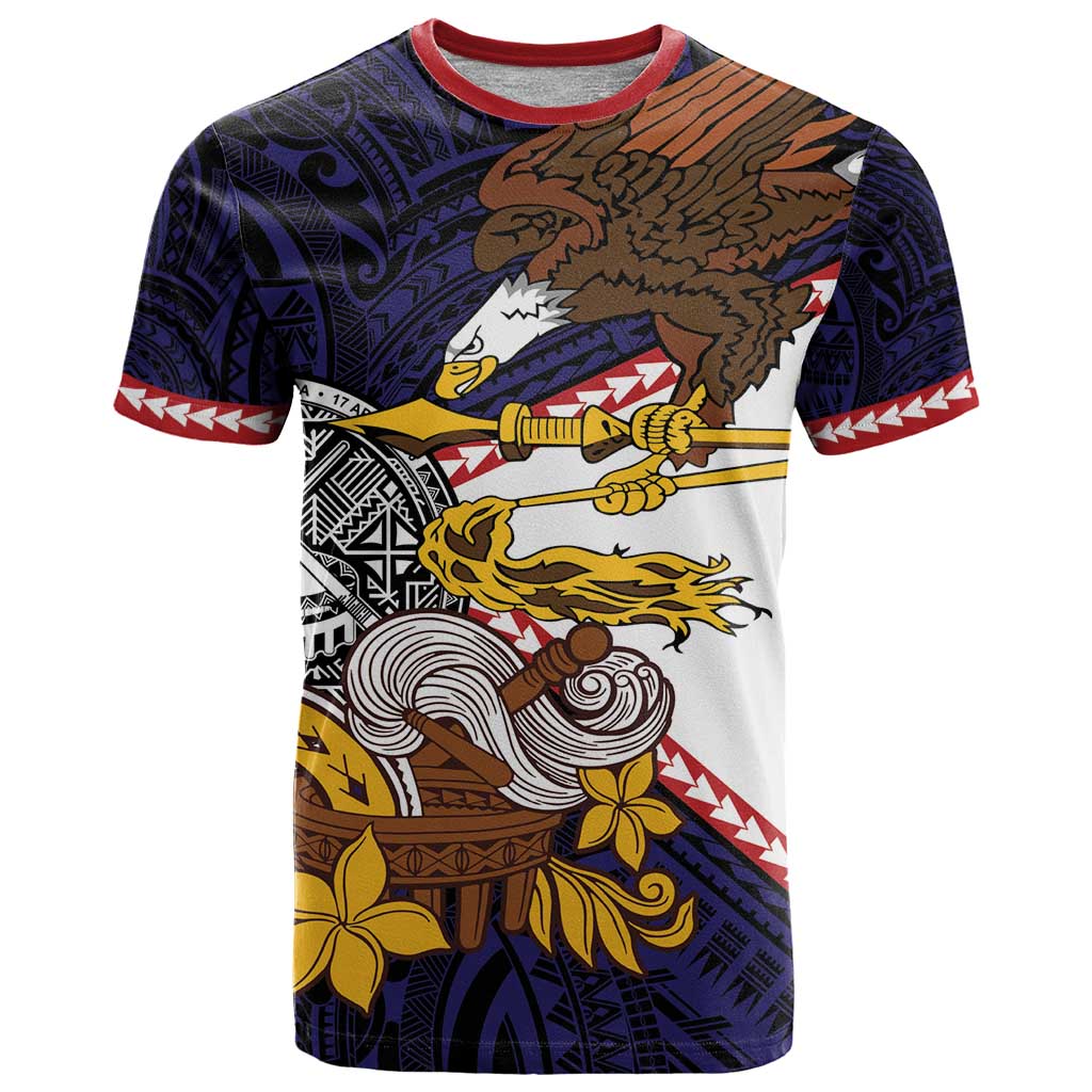 American Samoa Eagle Kava Bowl T Shirt Plumeria Polynesian Pattern LT01 Black - Polynesian Pride