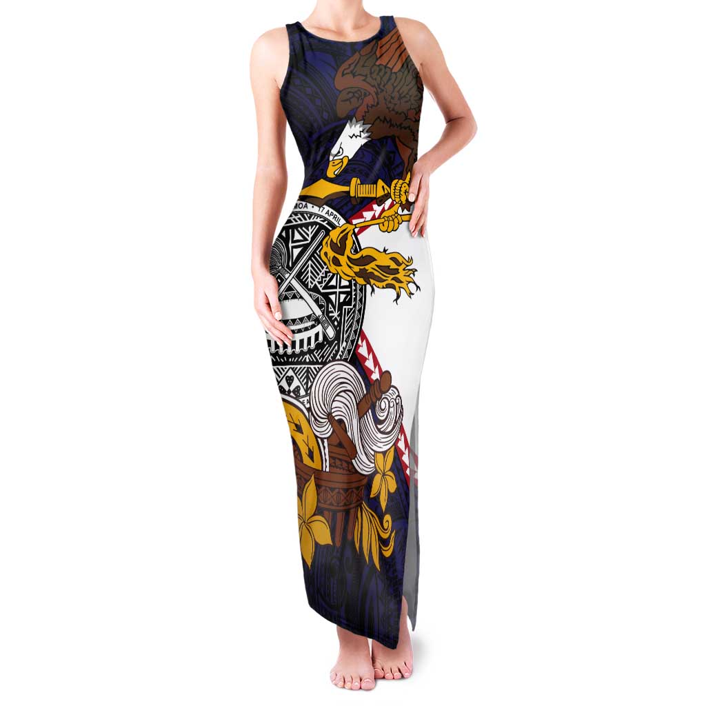 American Samoa Eagle Kava Bowl Tank Maxi Dress Plumeria Polynesian Pattern LT01 Women Black - Polynesian Pride