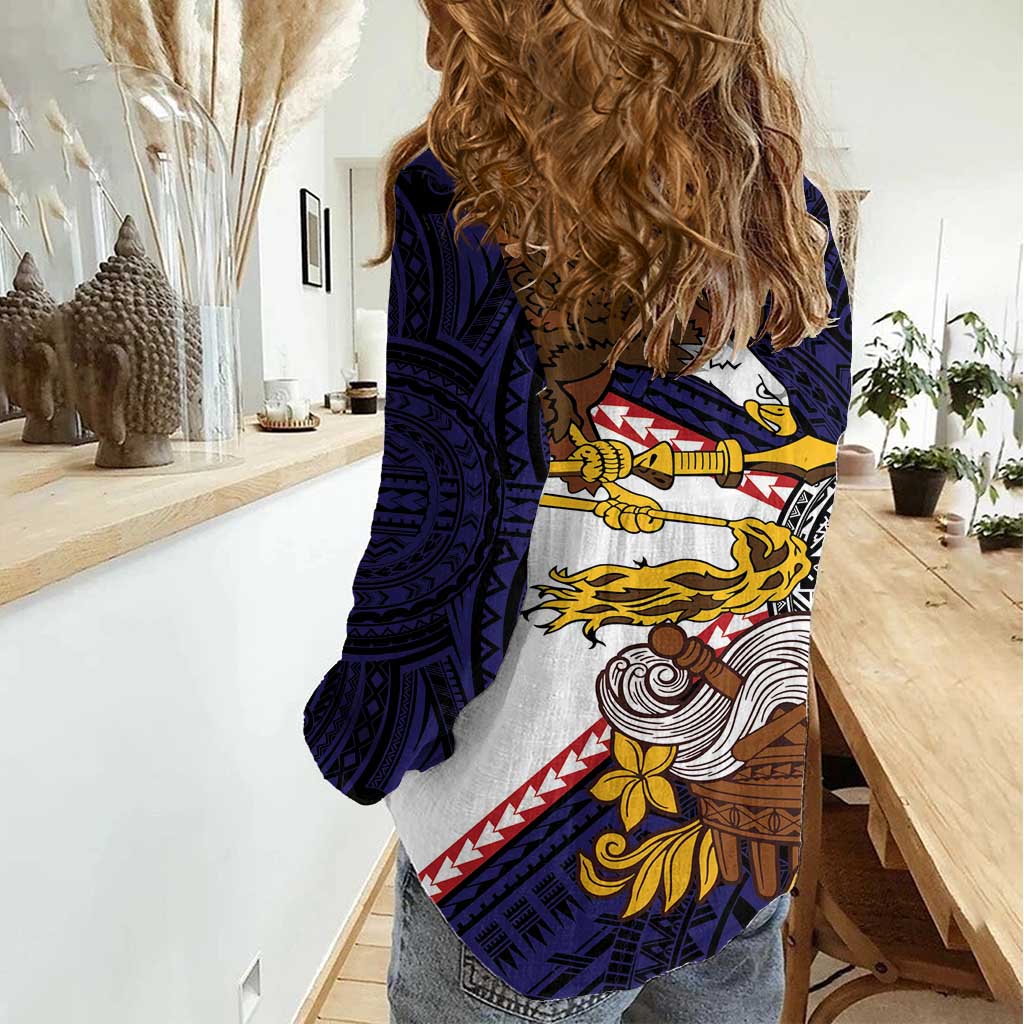 American Samoa Eagle Kava Bowl Women Casual Shirt Plumeria Polynesian Pattern LT01 - Polynesian Pride