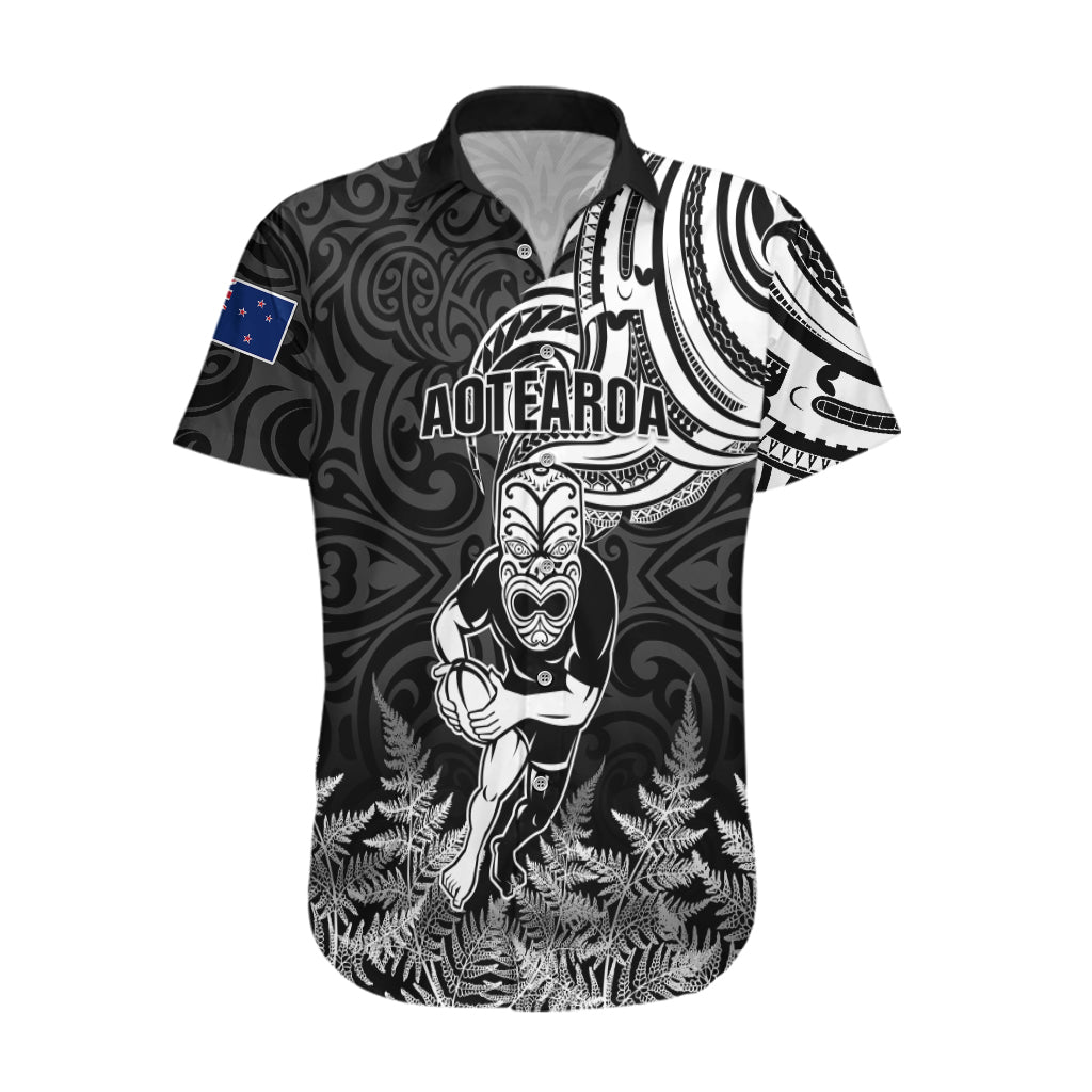 New Zealand Silver Fern Rugby Hawaiian Shirt Maori Tiki Player With Ta Moko Tribal LT01 Black - Polynesian Pride