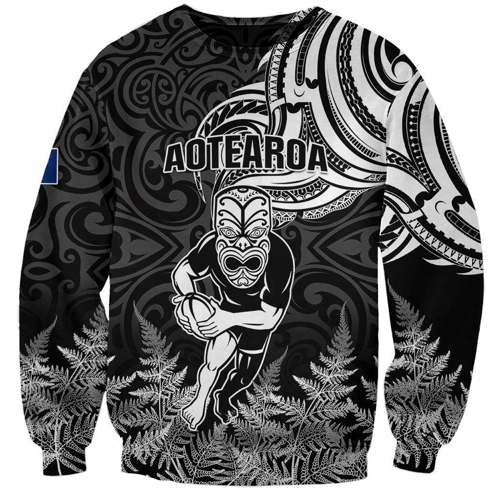 New Zealand Silver Fern Rugby Sweatshirt Maori Tiki Player With Ta Moko Tribal LT01 Unisex Black - Polynesian Pride