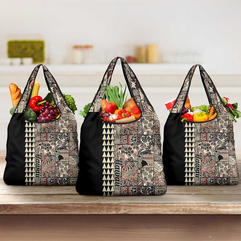 Hawaiian Quilt Grocery Bag Hibiscus Kakau Vintage Style LT01 3-pack One Size Beige - Polynesian Pride