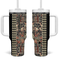 Hawaiian Quilt Tumbler With Handle Hibiscus Kakau Vintage Style LT01 One Size: 40 oz Beige - Polynesian Pride