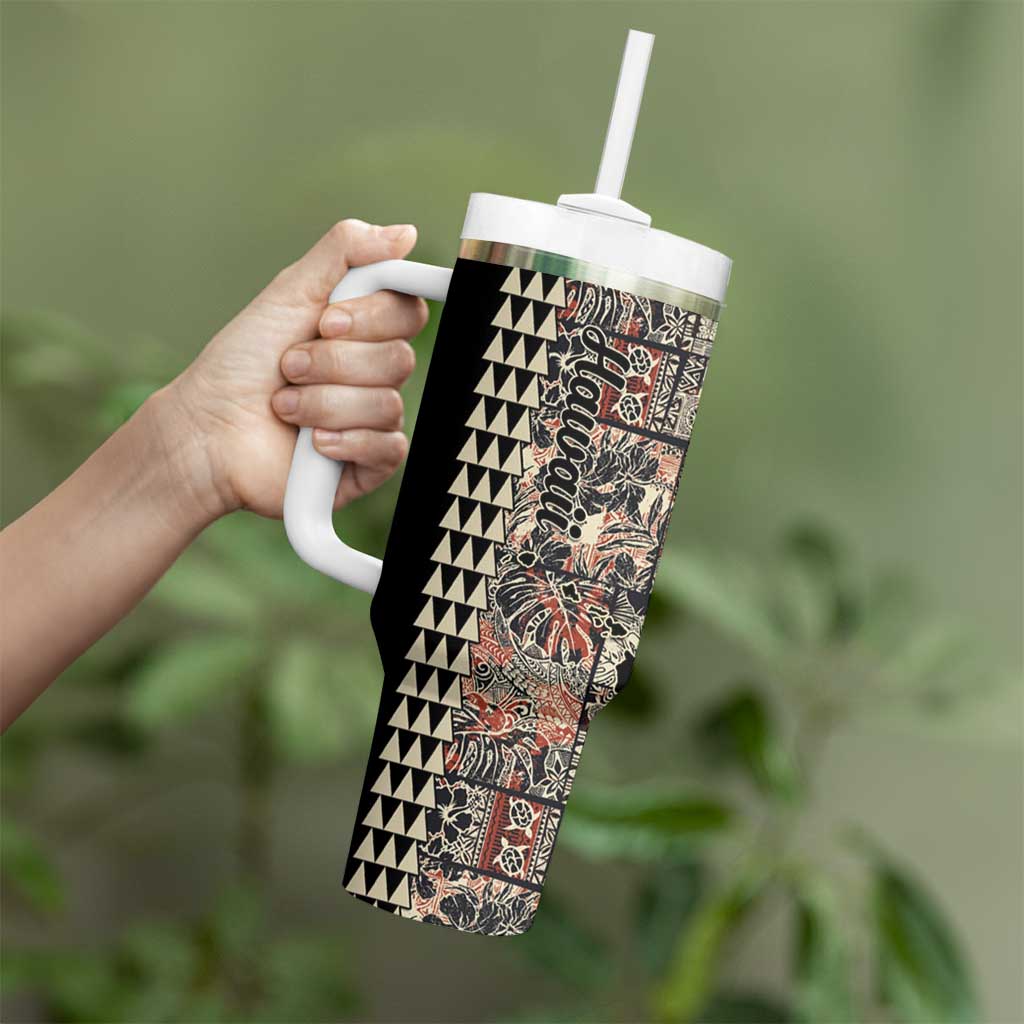 Hawaiian Quilt Tumbler With Handle Hibiscus Kakau Vintage Style LT01 - Polynesian Pride