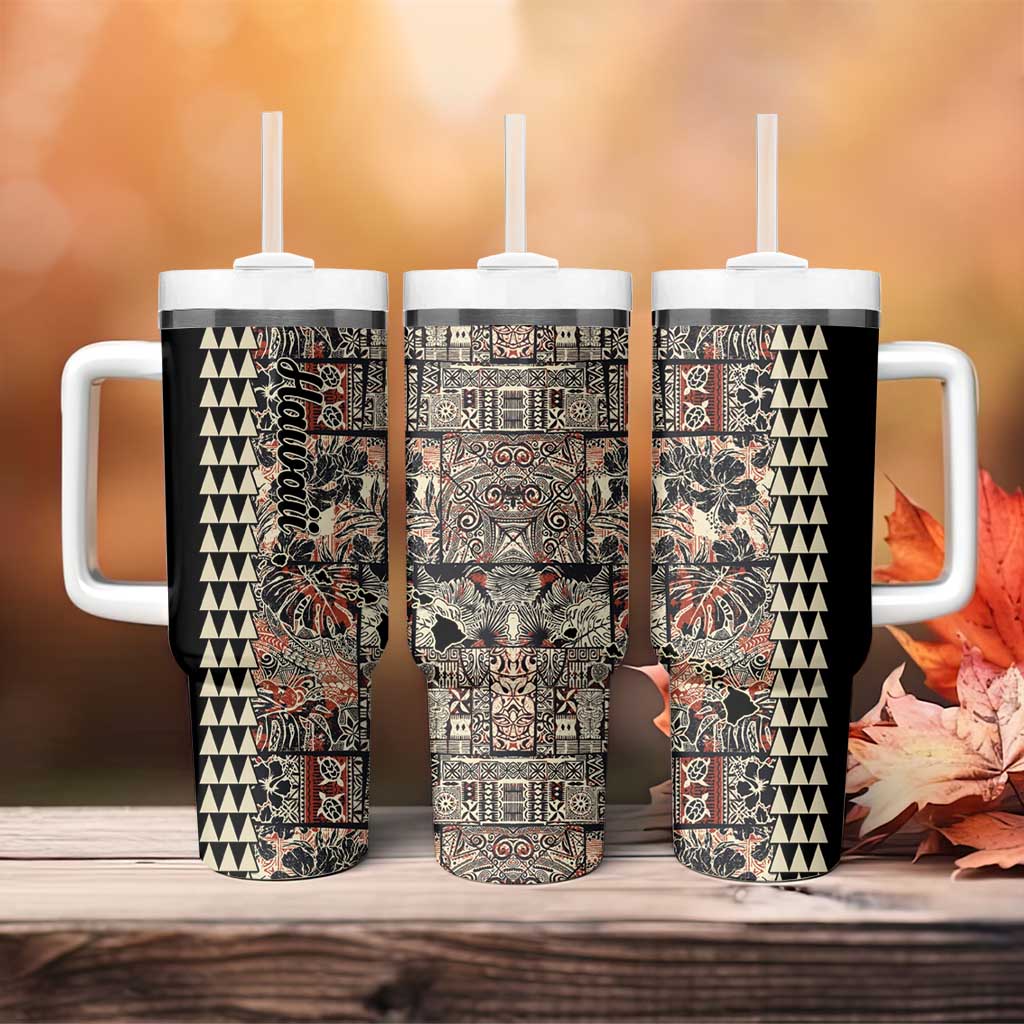 Hawaiian Quilt Tumbler With Handle Hibiscus Kakau Vintage Style LT01 - Polynesian Pride