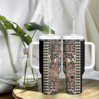 Hawaiian Quilt Tumbler With Handle Hibiscus Kakau Vintage Style LT01 - Polynesian Pride