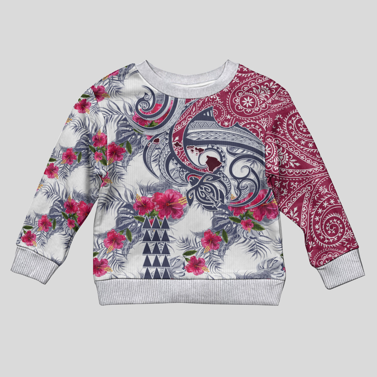 Hawaii Kakau Mix Paisley Pattern Kid Ugly Christmas Sweater Polynesian Tropical Unique Style LT01 Kid White - Polynesian Pride