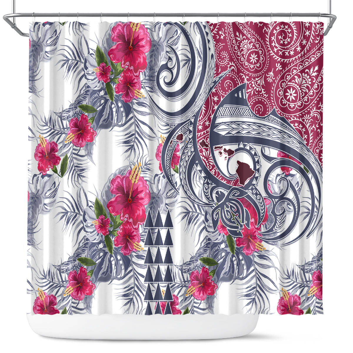 Hawaii Kakau Mix Paisley Pattern Shower Curtain Polynesian Tropical Unique Style LT01 White - Polynesian Pride