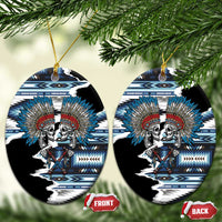 Native American Chief Skull With Axe Ceramic Ornament LT01 Oval Black - Polynesian Pride