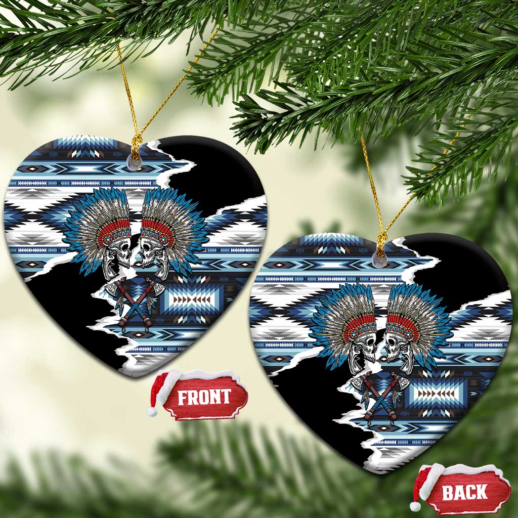 Native American Chief Skull With Axe Ceramic Ornament LT01 Heart Black - Polynesian Pride