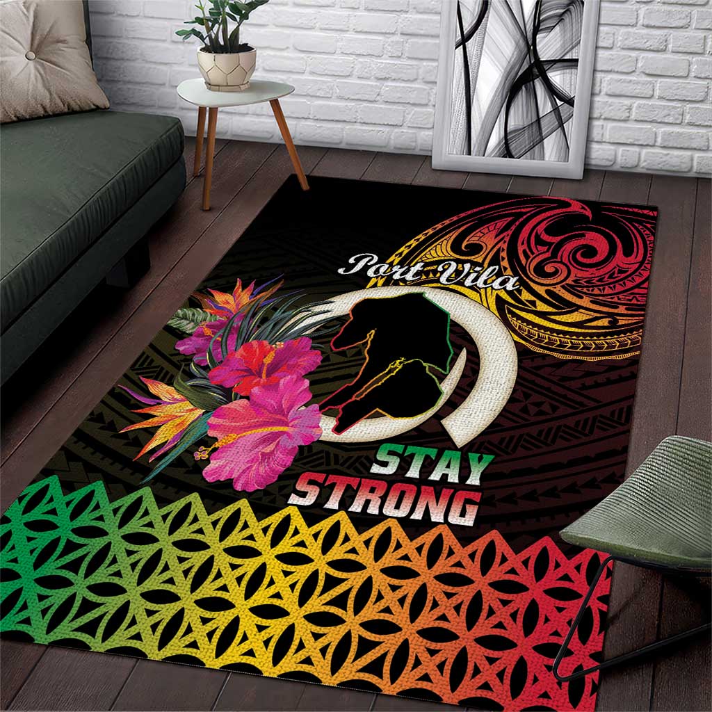 Vanuatu Port Vila Stay Strong Area Rug Long God Yumi Stanap LT01 Black - Polynesian Pride