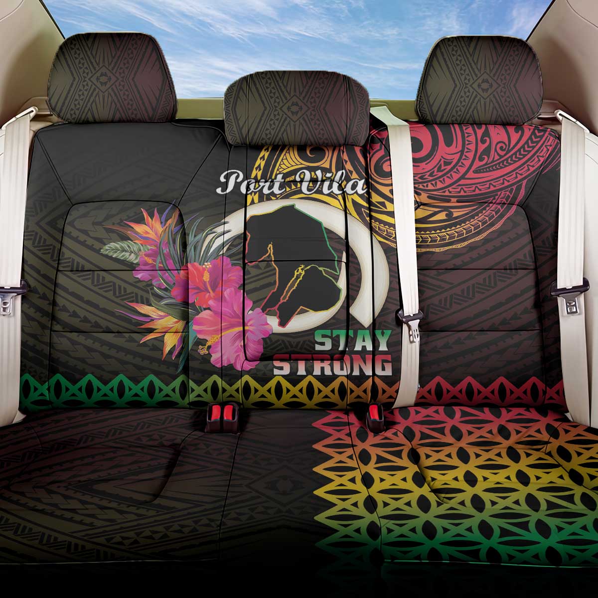 Vanuatu Port Vila Stay Strong Back Car Seat Cover Long God Yumi Stanap LT01 One Size Black - Polynesian Pride