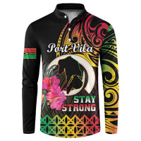 Personalised Vanuatu Port Vila Stay Strong Button Sweatshirt Long God Yumi Stanap LT01 Black - Polynesian Pride
