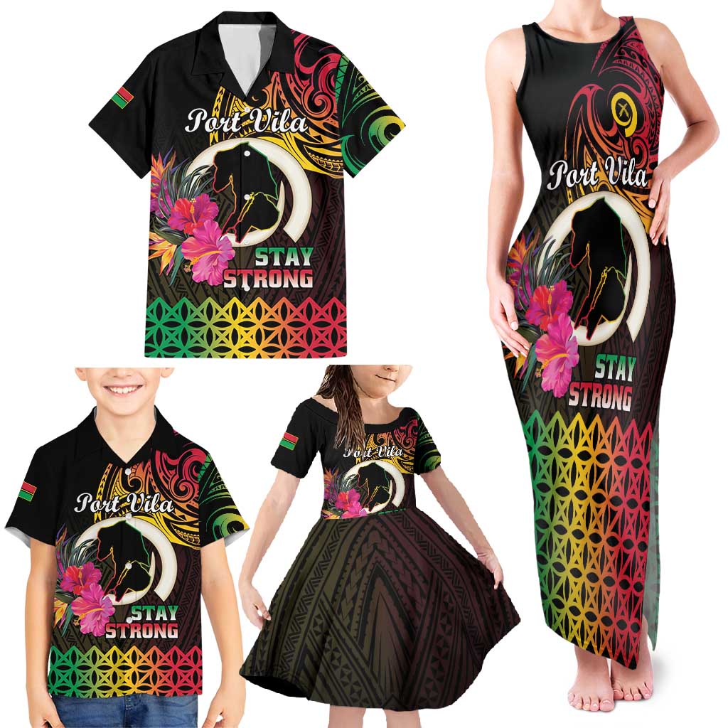 Personalised Vanuatu Port Vila Stay Strong Family Matching Tank Maxi Dress and Hawaiian Shirt Long God Yumi Stanap