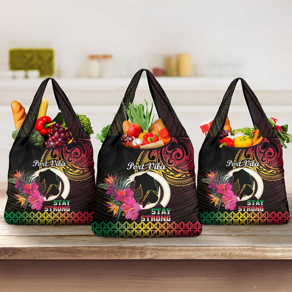 Vanuatu Port Vila Stay Strong Grocery Bag Long God Yumi Stanap LT01 3-pack One Size Black - Polynesian Pride