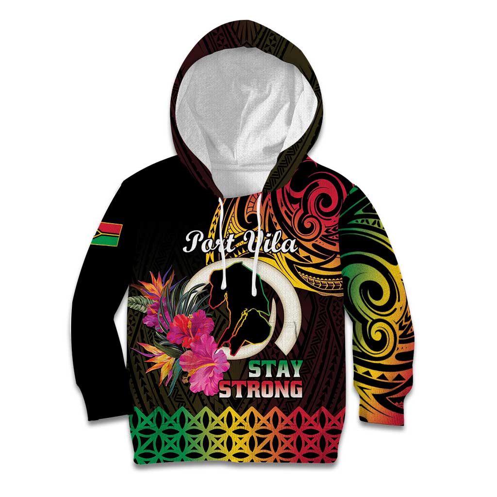 Personalised Vanuatu Port Vila Stay Strong Kid Hoodie Long God Yumi Stanap LT01 Hoodie Black - Polynesian Pride