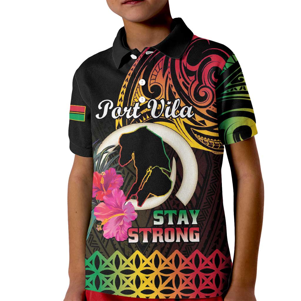 Personalised Vanuatu Port Vila Stay Strong Kid Polo Shirt Long God Yumi Stanap LT01 Kid Black - Polynesian Pride