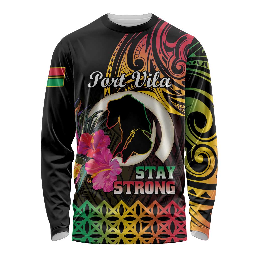 Personalised Vanuatu Port Vila Stay Strong Long Sleeve Shirt Long God Yumi Stanap LT01 Unisex Black - Polynesian Pride