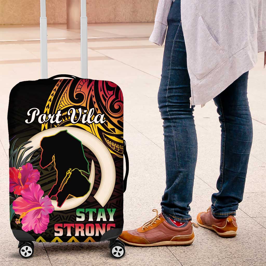 Vanuatu Port Vila Stay Strong Luggage Cover Long God Yumi Stanap LT01 Black - Polynesian Pride