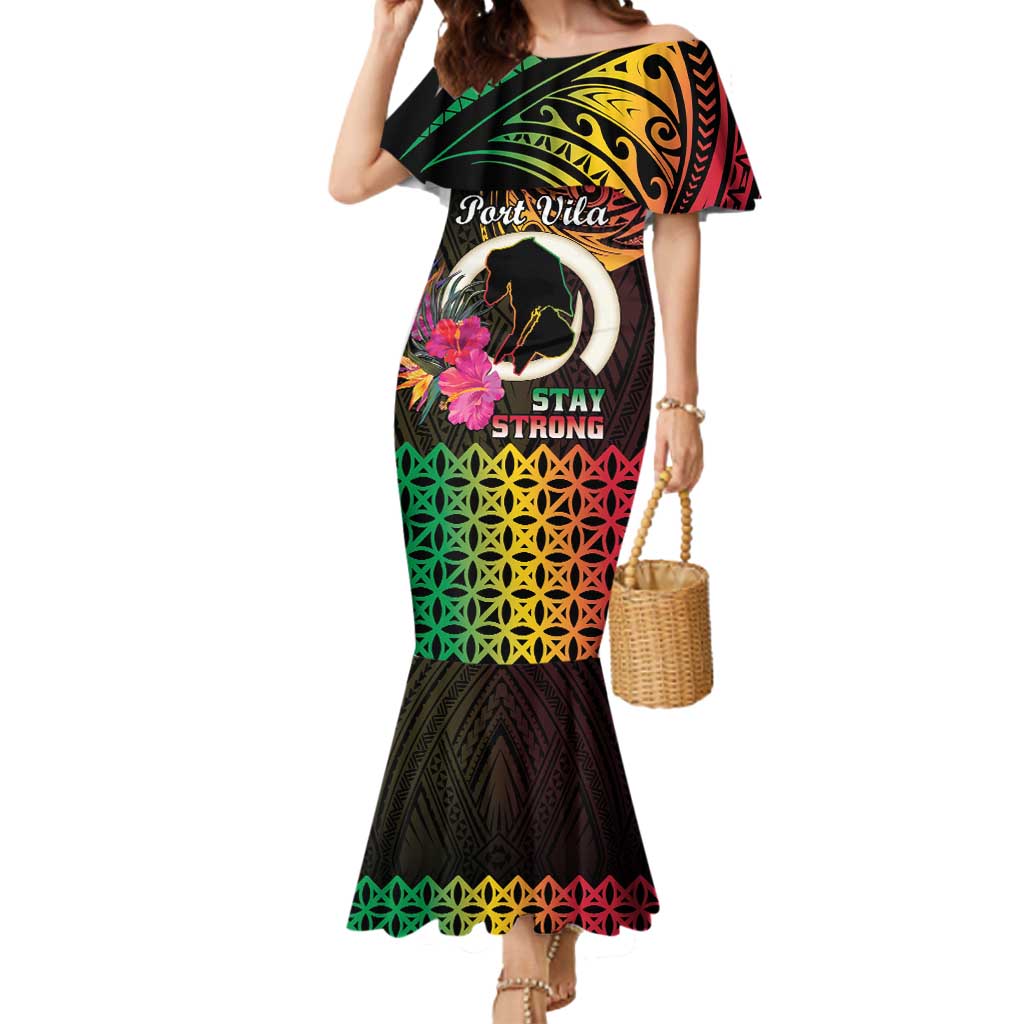 Personalised Vanuatu Port Vila Stay Strong Mermaid Dress Long God Yumi Stanap LT01 Women Black - Polynesian Pride