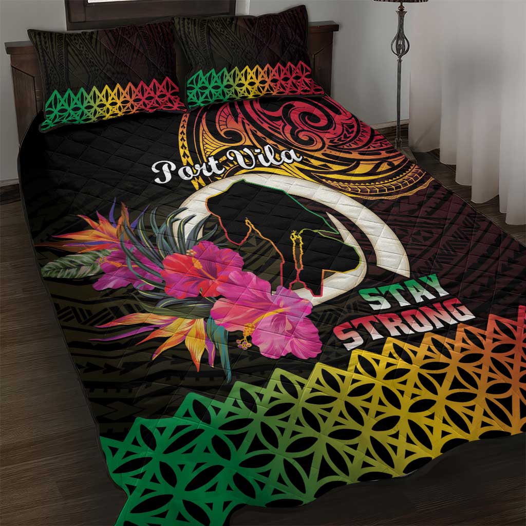 Vanuatu Port Vila Stay Strong Quilt Bed Set Long God Yumi Stanap LT01 Black - Polynesian Pride