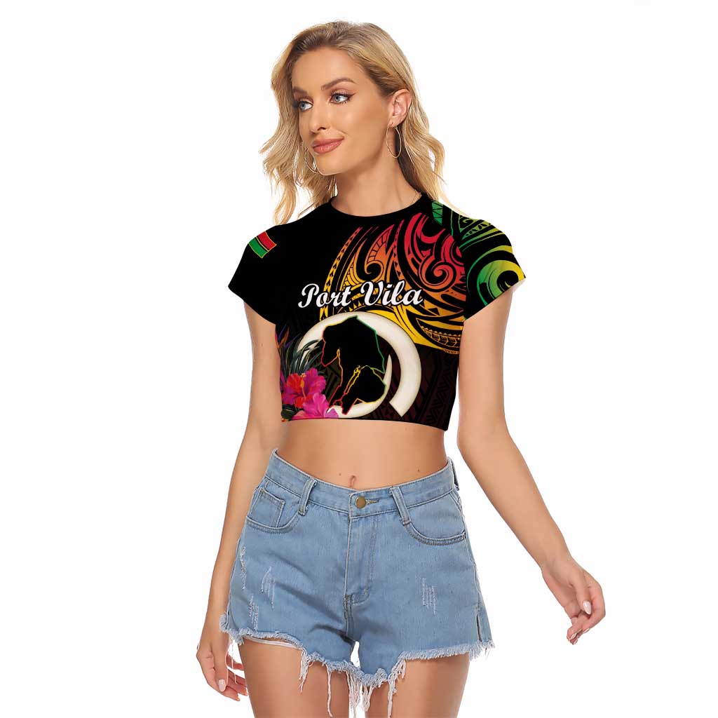 Personalised Vanuatu Port Vila Stay Strong Raglan Cropped T Shirt Long God Yumi Stanap LT01 Female Black - Polynesian Pride