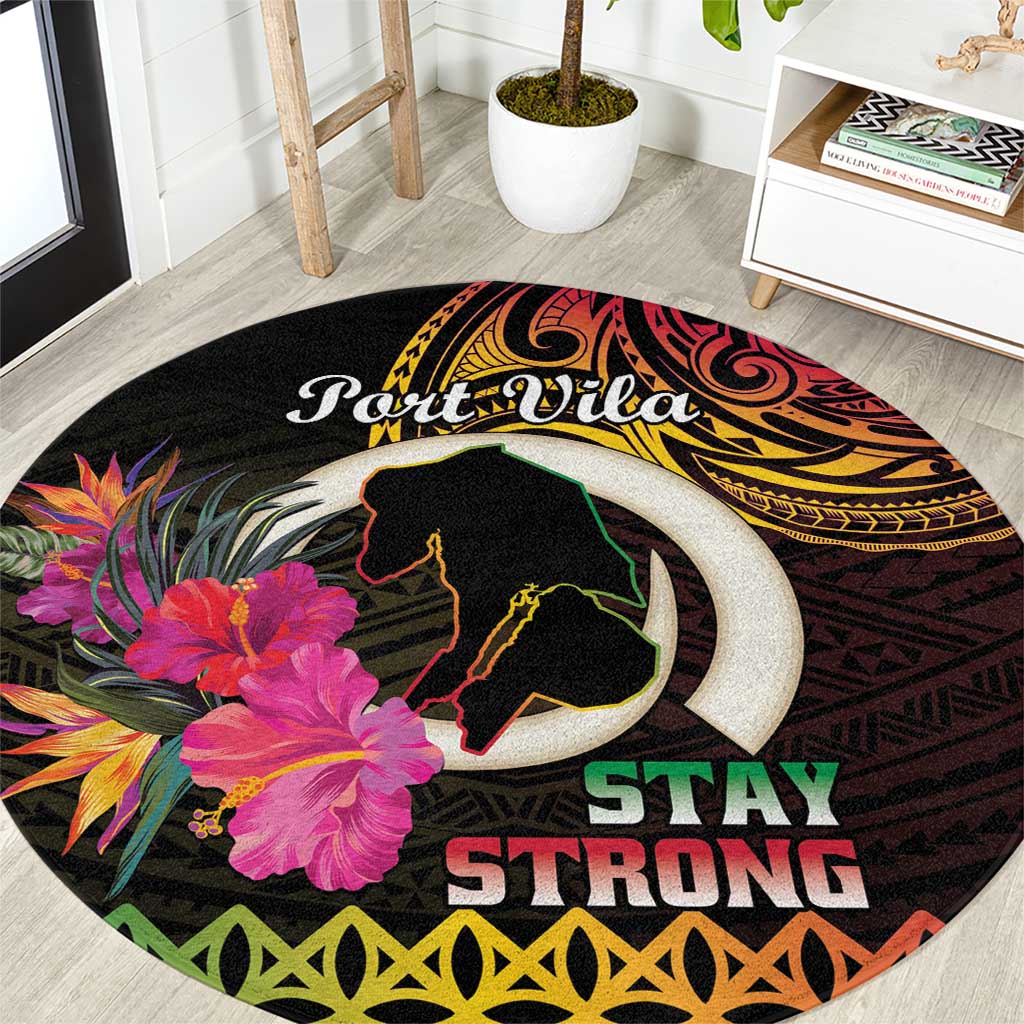 Vanuatu Port Vila Stay Strong Round Carpet Long God Yumi Stanap LT01 Black - Polynesian Pride