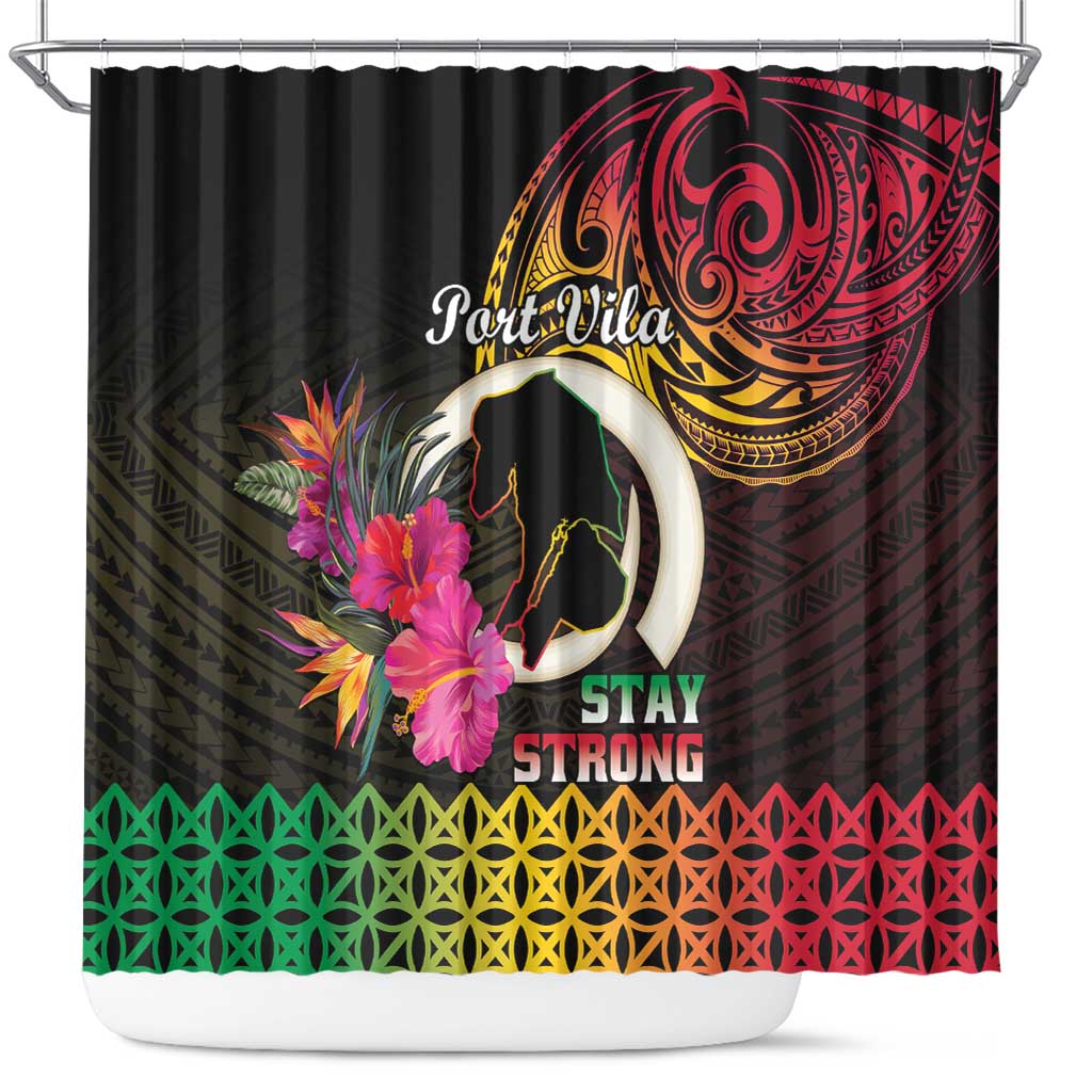 Vanuatu Port Vila Stay Strong Shower Curtain Long God Yumi Stanap LT01 Black - Polynesian Pride