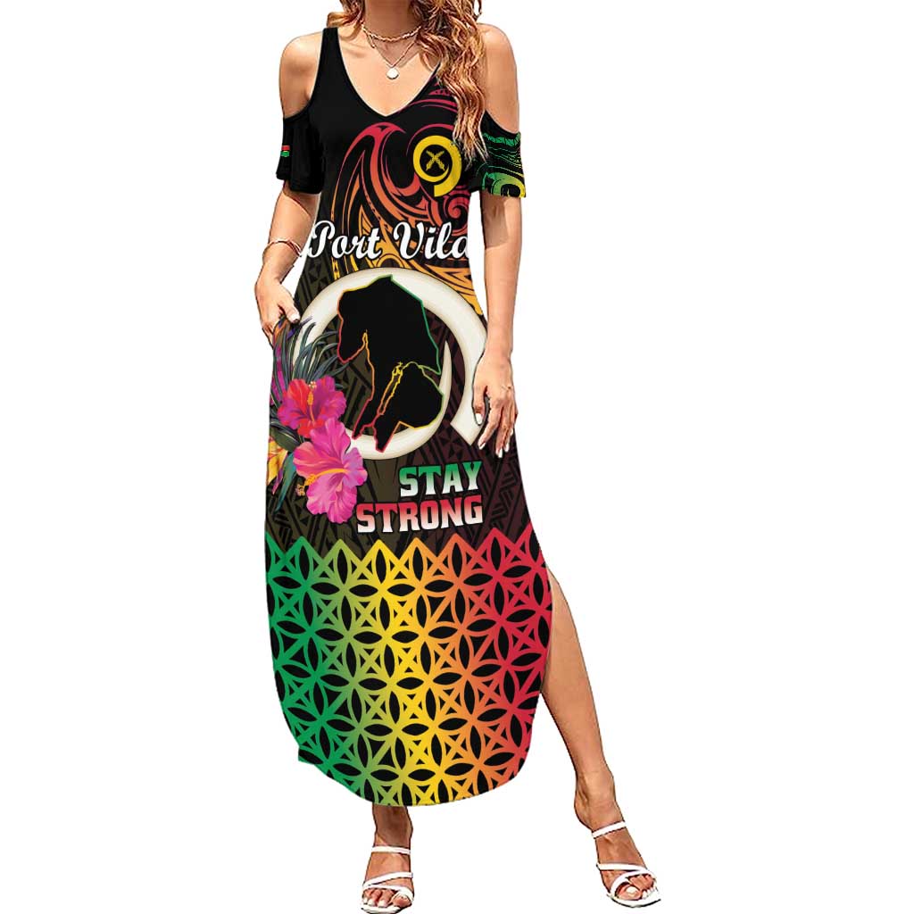 Personalised Vanuatu Port Vila Stay Strong Summer Maxi Dress Long God Yumi Stanap LT01 Women Black - Polynesian Pride