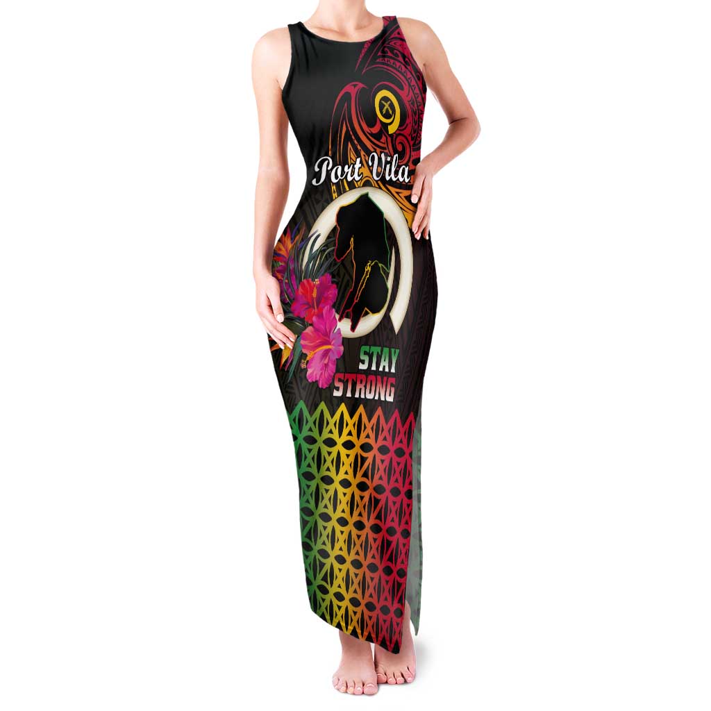 Personalised Vanuatu Port Vila Stay Strong Tank Maxi Dress Long God Yumi Stanap LT01 Women Black - Polynesian Pride