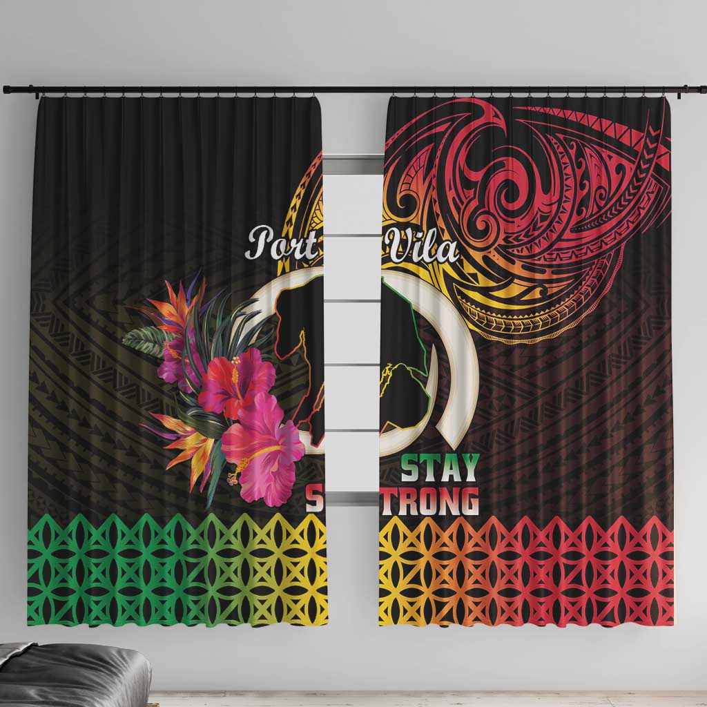 Vanuatu Port Vila Stay Strong Window Curtain Long God Yumi Stanap LT01 With Hooks Black - Polynesian Pride
