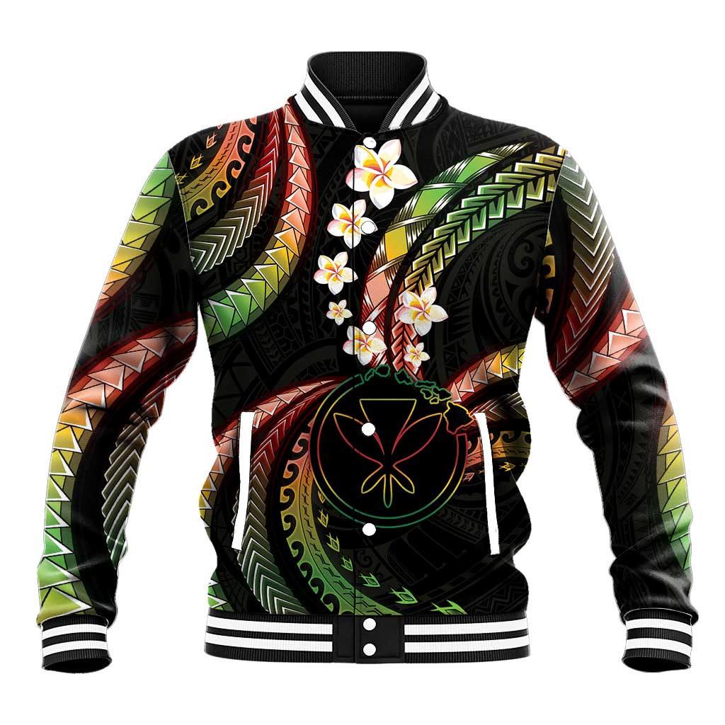 Hawaii Map Kanaka Maoli Baseball Jacket Fantastic Frangipani Reggae LT01 Unisex Reggae - Polynesian Pride