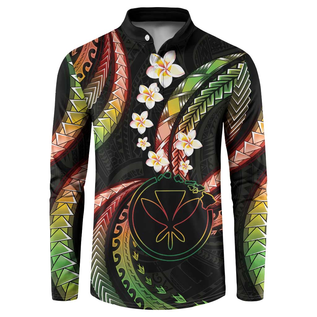 Hawaii Map Kanaka Maoli Button Sweatshirt Fantastic Frangipani Reggae LT01 Reggae - Polynesian Pride