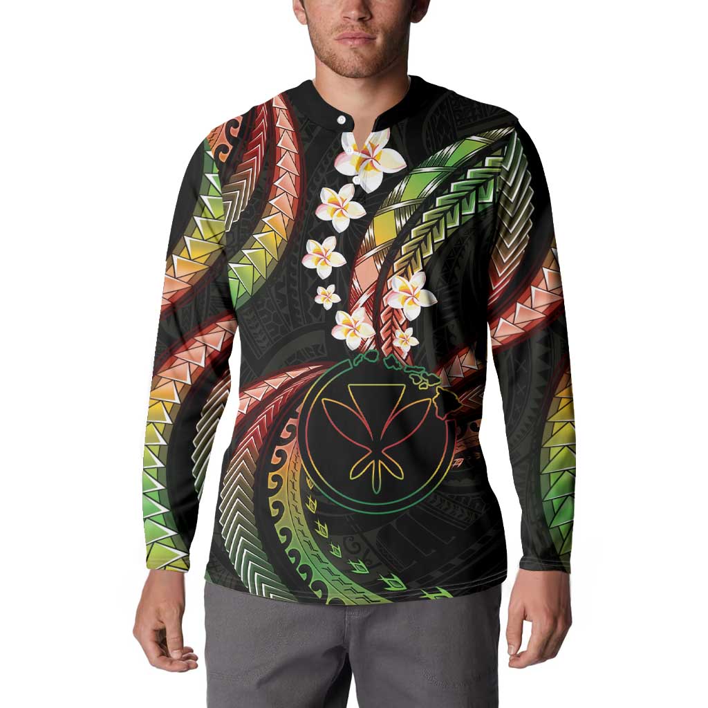 Hawaii Map Kanaka Maoli Button Sweatshirt Fantastic Frangipani Reggae LT01 - Polynesian Pride