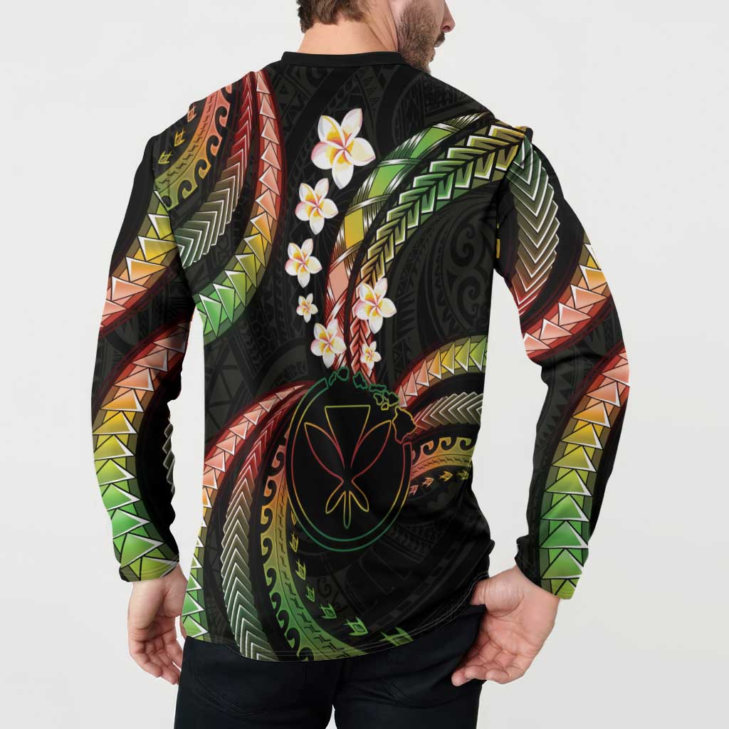 Hawaii Map Kanaka Maoli Button Sweatshirt Fantastic Frangipani Reggae LT01 - Polynesian Pride