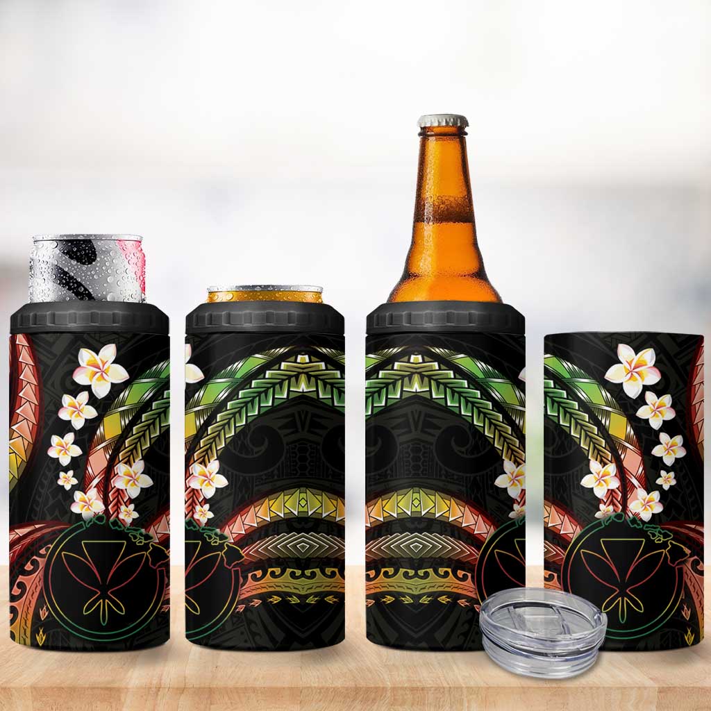 Hawaii Map Kanaka Maoli 4 in 1 Can Cooler Tumbler Fantastic Frangipani Reggae LT01 - Polynesian Pride